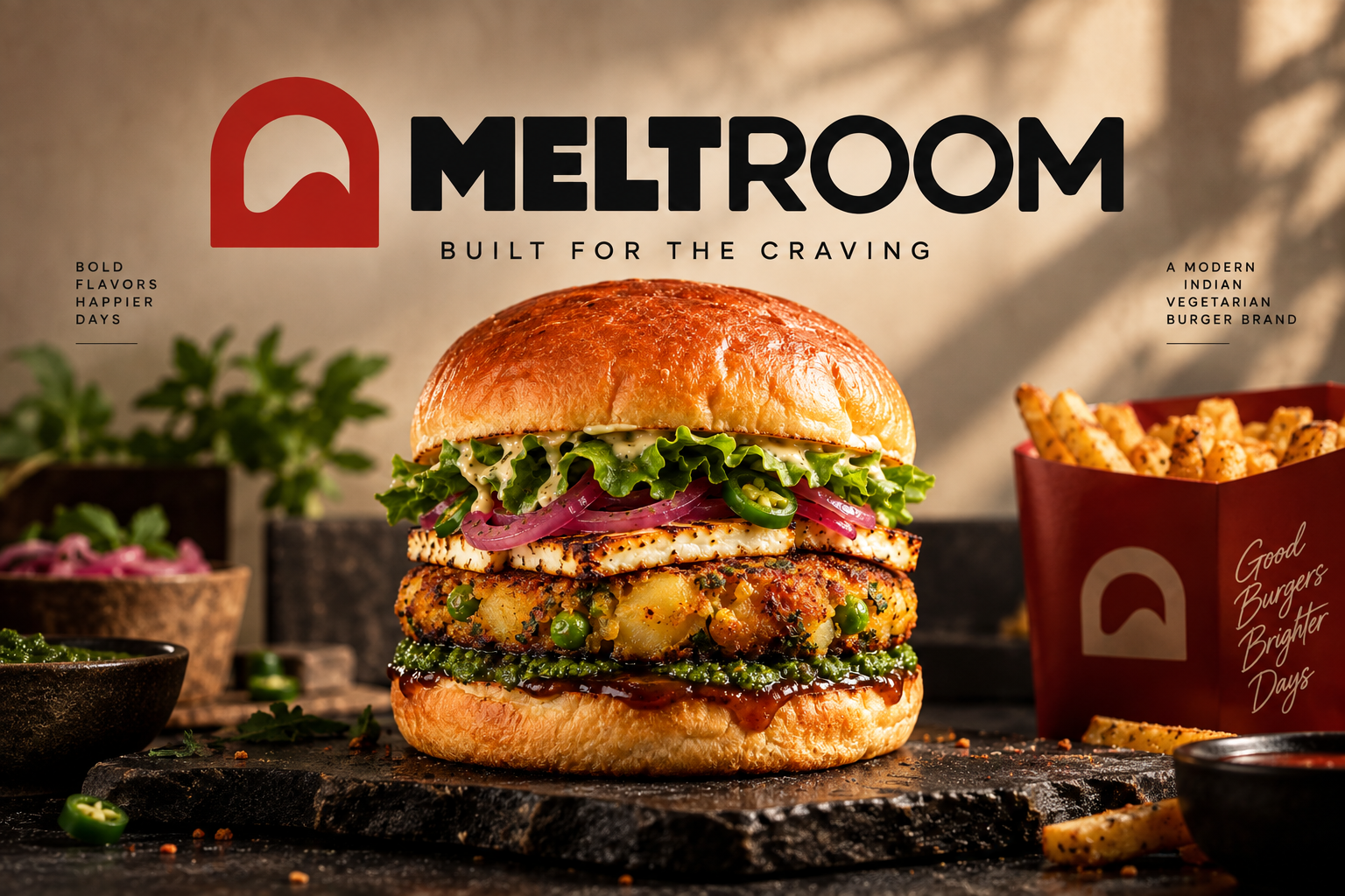 MELTROOM gourmet vegetarian burger campaign — Built for the Craving